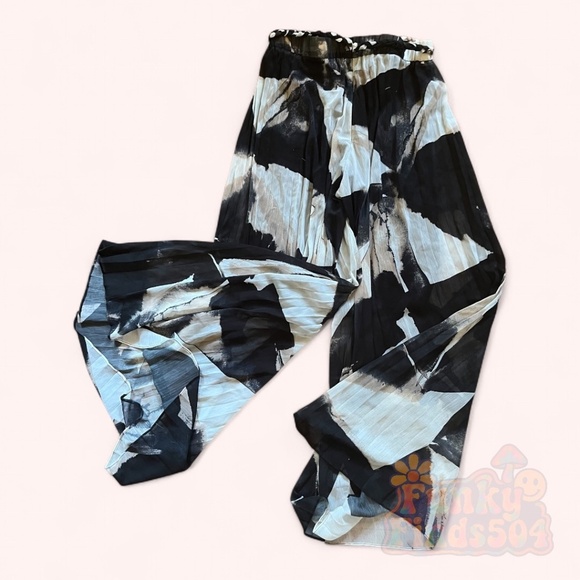 Adrienne Landau Abstract Pleated Wide Leg Pants NWOT High Waist Statement Size 6 - Picture 3 of 7